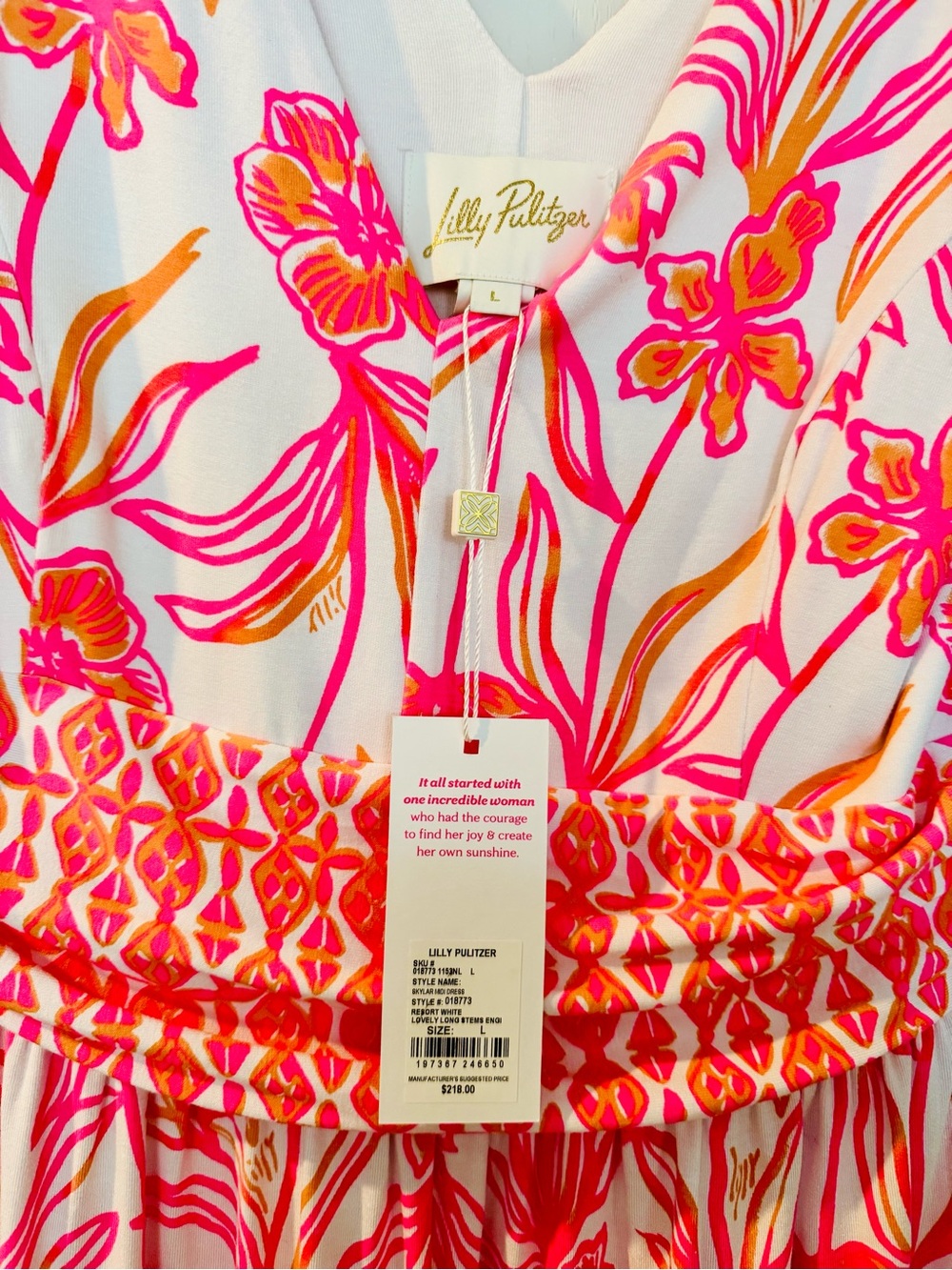 NWT 💞 Lilly Pulitzer 💞 Pink & White Floral V-Neck Midi Dress, women’s size large - Picture 3 of 6